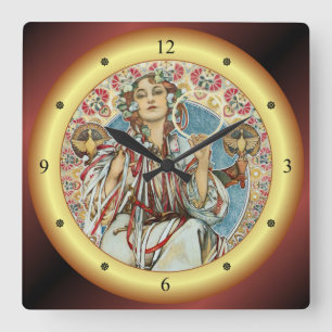Alphonse Mucha ~ Affiche Slavia ~ 1907 ~ Square Wall Clock