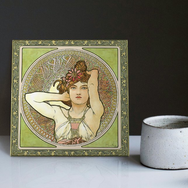 Alphonse Mucha Amethyst Green Art Nouveau Vintage Tile (Creator Uploaded)