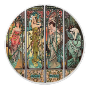 Alphonse Mucha art, art nouveau,vintage,females,be Ceramic Knob