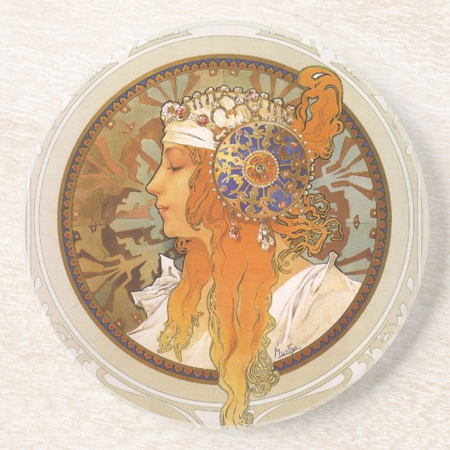 Alphonse Mucha Art Deco Coaster (Front)