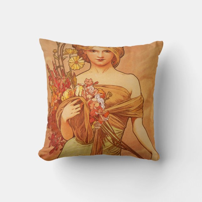 Alphonse Mucha Art Deco Cushion (Front)