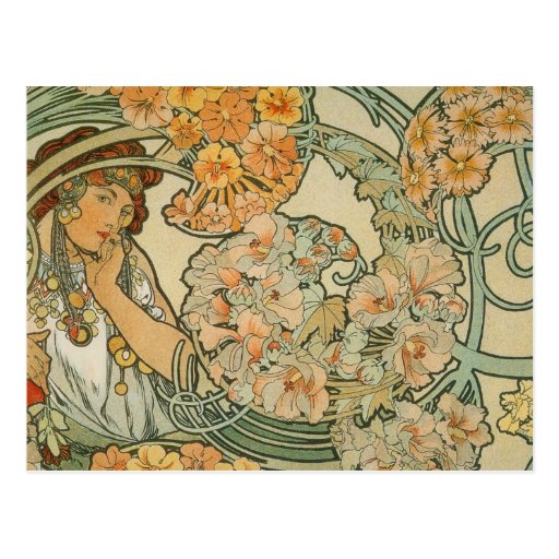 Image of Alphonse Mucha Art Deco Postcard