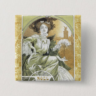 Alphonse Mucha - Art Nouveau 15 Cm Square Badge