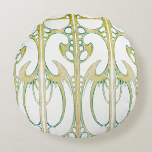 Alphonse Mucha art nouveau abstract art Round Cushion