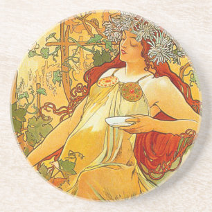 Alphonse Mucha Art Nouveau Autumn Coaster