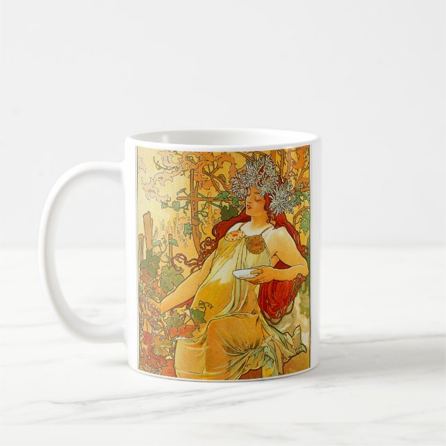 Alphonse Mucha Art Nouveau Autumn Coffee Mug (Left)