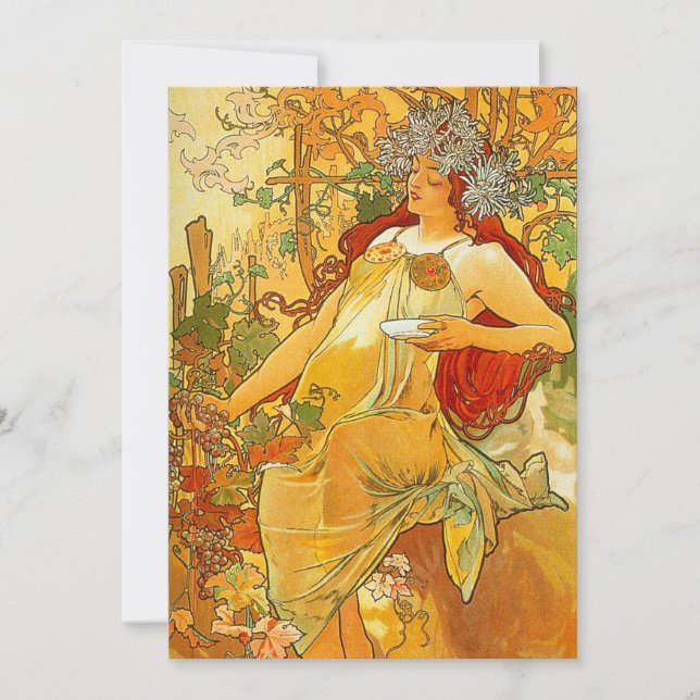 Alphonse Mucha Art Nouveau Autumn Invitation (Front)
