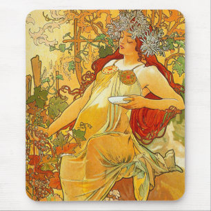 Alphonse Mucha Art Nouveau Autumn Mouse Mat