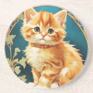 Alphonse Mucha Art Nouveau Cat Coaster