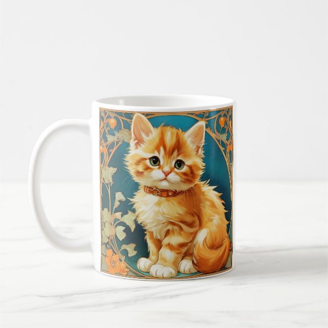 Alphonse Mucha Art Nouveau Cat Coffee Mug (Left)