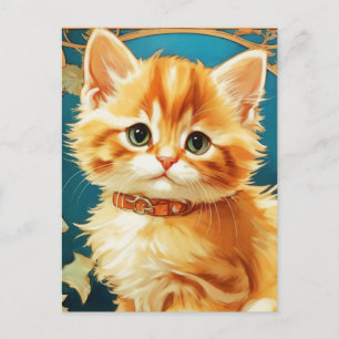 Alphonse Mucha Art Nouveau Cat Holiday Postcard