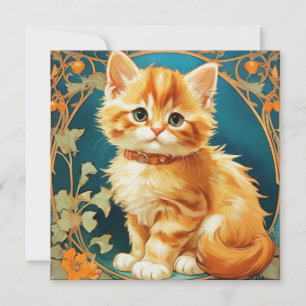 Alphonse Mucha Art Nouveau Cat Invitation