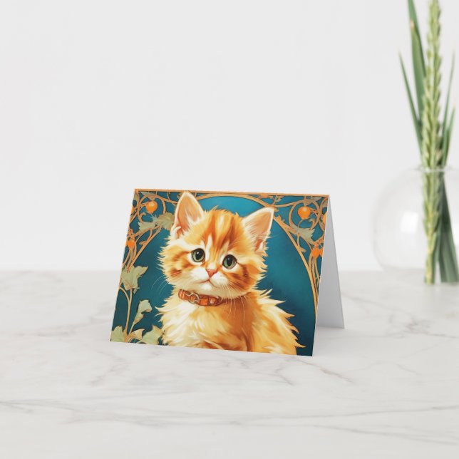 Alphonse Mucha Art Nouveau Cat Invitation (Front)