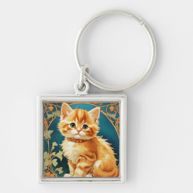 Alphonse Mucha Art Nouveau Cat Key Ring (Front)