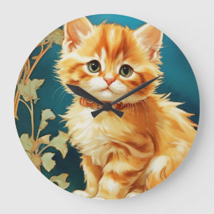 Alphonse Mucha Art Nouveau Cat Large Clock