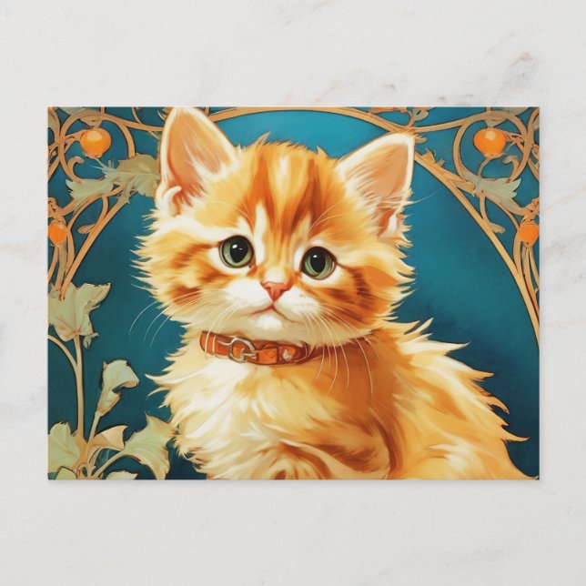 Alphonse Mucha Art Nouveau Cat Postcard (Front)
