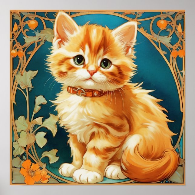 Alphonse Mucha Art Nouveau Cat Poster (Front)