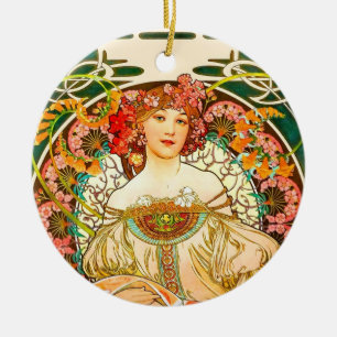 Alphonse Mucha Art Nouveau Daydream Ceramic Tree Decoration