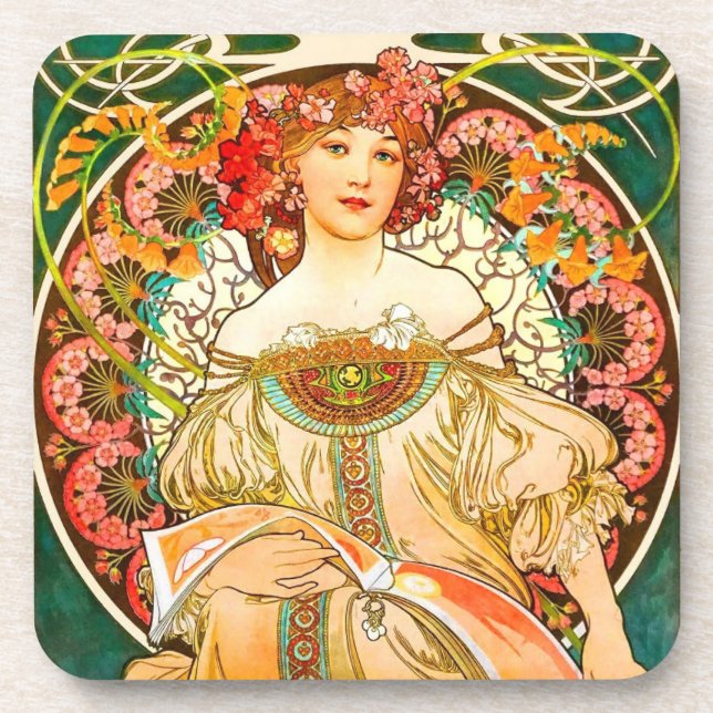 Alphonse Mucha Art Nouveau Daydream Coaster (Front)
