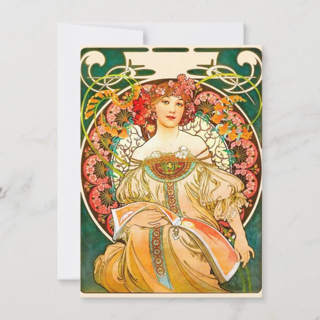 Alphonse Mucha Art Nouveau Daydream Invitation (Front)