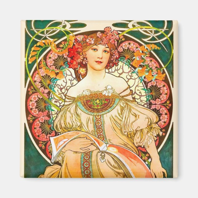 Alphonse Mucha Art Nouveau Daydream Magnet (Front)