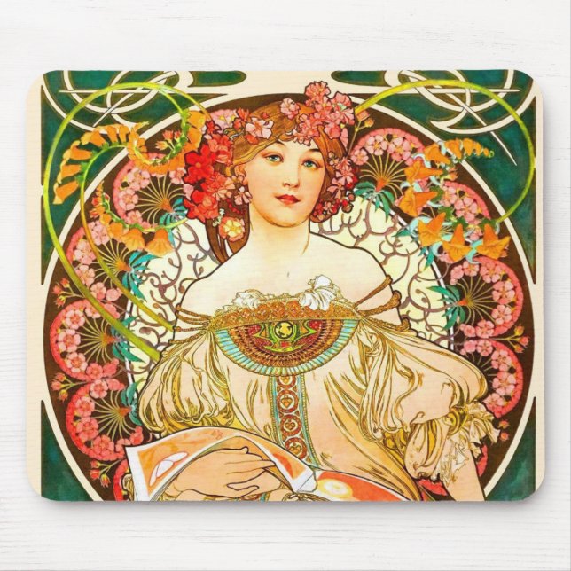 Alphonse Mucha Art Nouveau Daydream Mouse Mat (Front)