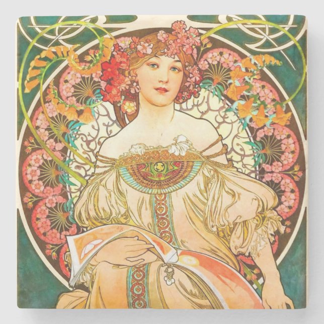 Alphonse Mucha Art Nouveau Daydream Stone Coaster (Front)