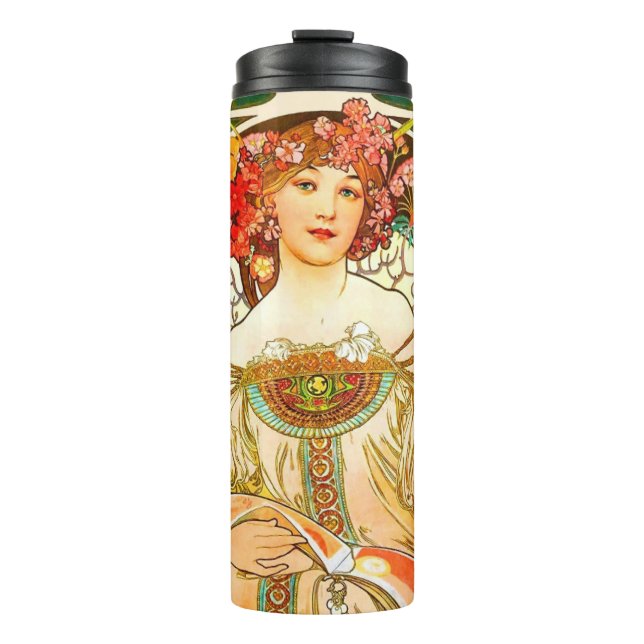 Alphonse Mucha Art Nouveau Daydream Thermal Tumbler (Front)