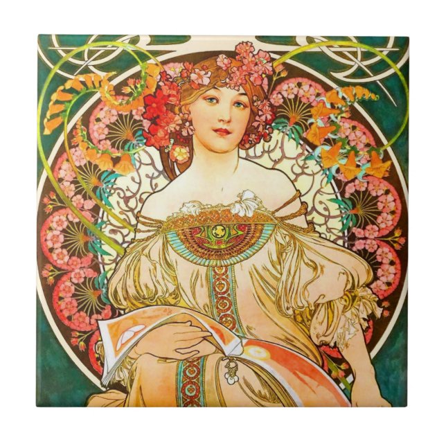 Alphonse Mucha Art Nouveau Daydream Tile (Front)