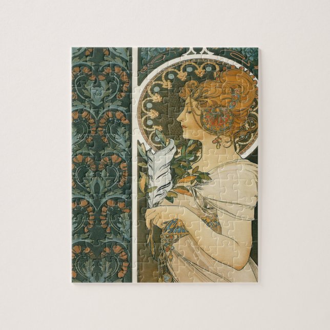 Alphonse Mucha Art Nouveau Feather Girl Jigsaw Puzzle (Vertical)
