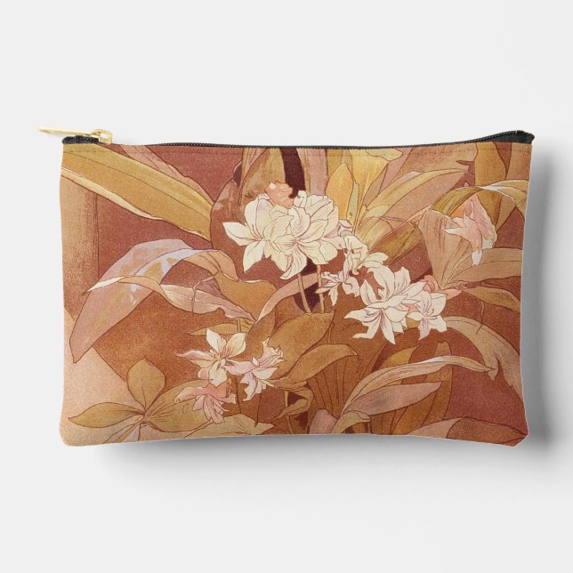 Alphonse Mucha Art Nouveau Floral Detail Accessory Pouch (Front)