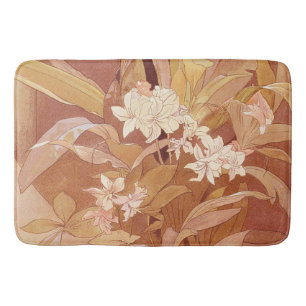 Alphonse Mucha Art Nouveau Floral Detail Bath Mat