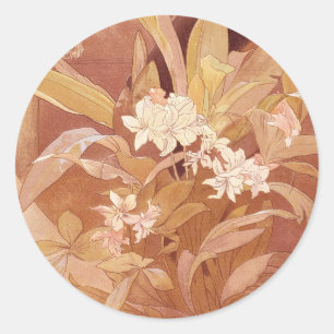 Alphonse Mucha Art Nouveau Floral Detail Classic Round Sticker