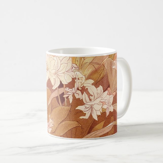 Alphonse Mucha Art Nouveau Floral Detail Coffee Mug (Front Right)
