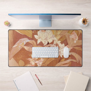 Alphonse Mucha Art Nouveau Floral Detail Desk Mat