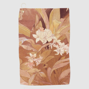 Alphonse Mucha Art Nouveau Floral Detail Golf Towel