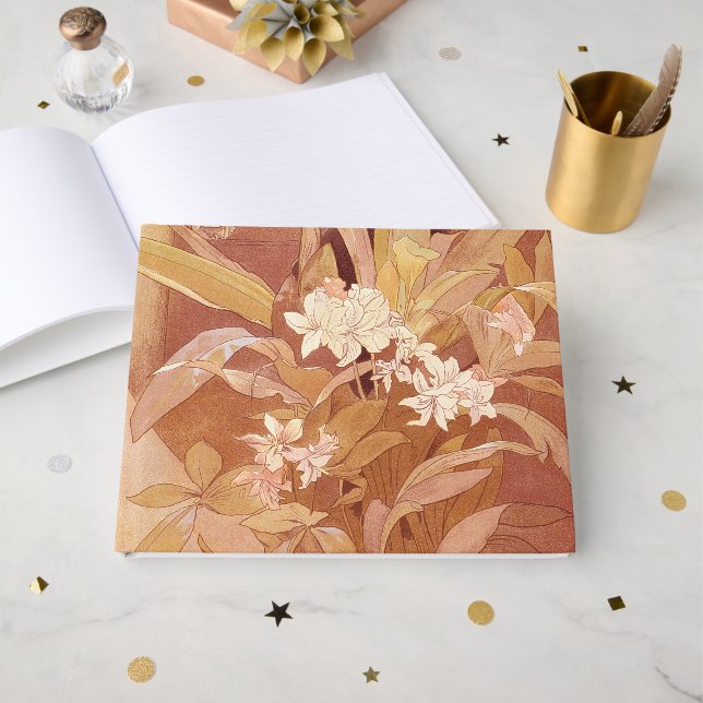 Alphonse Mucha Art Nouveau Floral Detail Guest Book (Front Open)