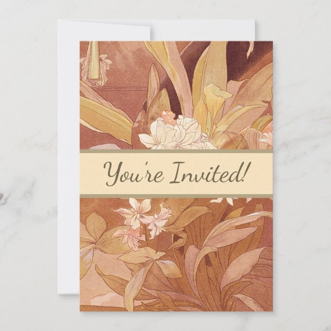 Alphonse Mucha Art Nouveau Floral Detail Invitation (Front)