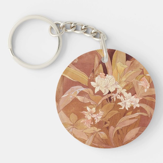 Alphonse Mucha Art Nouveau Floral Detail Key Ring (Front)