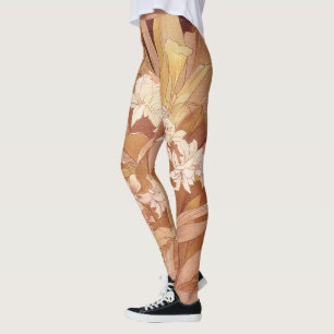 Alphonse Mucha Art Nouveau Floral Detail Leggings