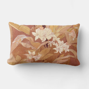Alphonse Mucha Art Nouveau Floral Detail Lumbar Cushion