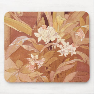 Alphonse Mucha Art Nouveau Floral Detail Mouse Mat