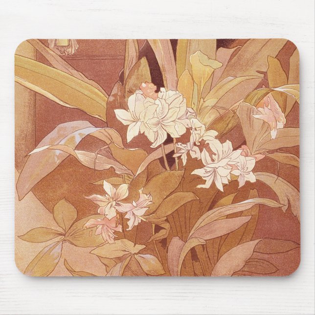 Alphonse Mucha Art Nouveau Floral Detail Mouse Mat (Front)