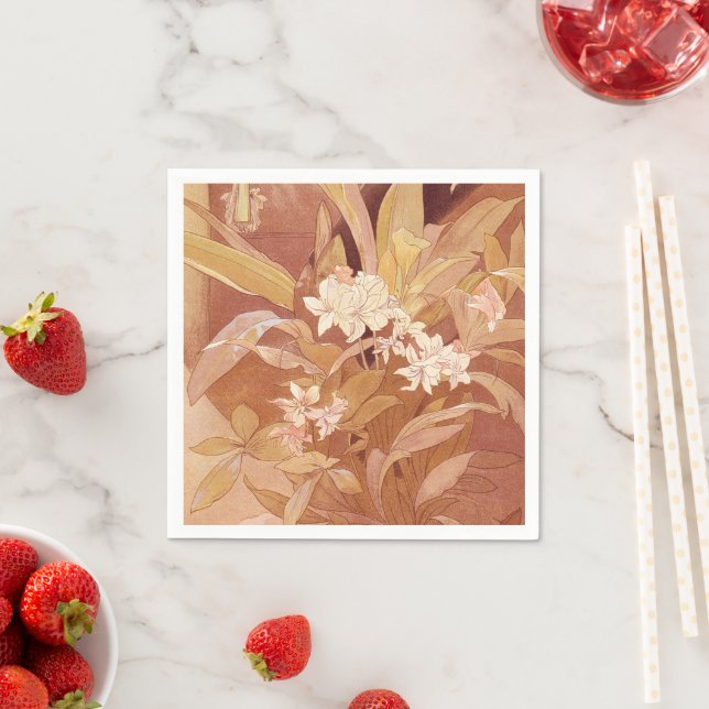 Alphonse Mucha Art Nouveau Floral Detail Napkin (Insitu)