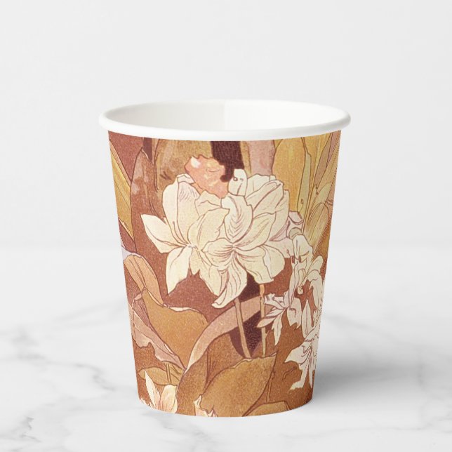 Alphonse Mucha Art Nouveau Floral Detail Paper Cups (Left)