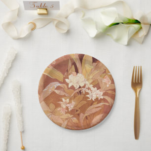 Alphonse Mucha Art Nouveau Floral Detail Paper Plate