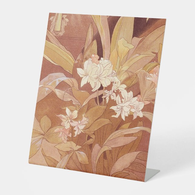 Alphonse Mucha Art Nouveau Floral Detail Pedestal Sign (Front)