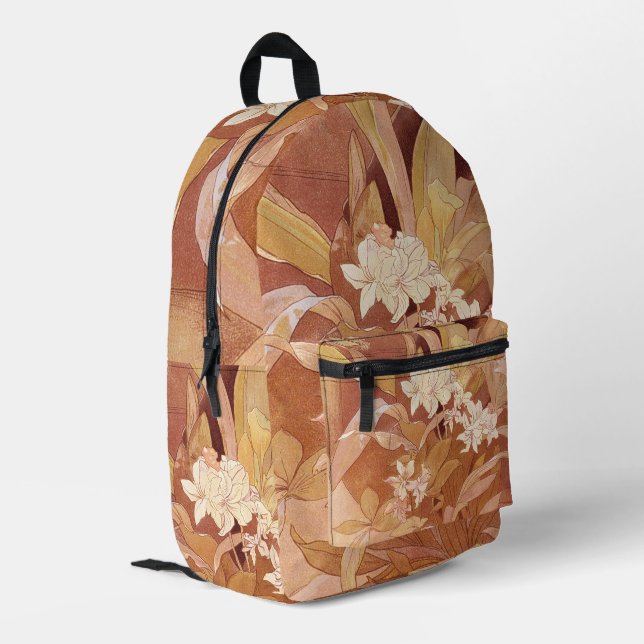 Alphonse Mucha Art Nouveau Floral Detail Printed Backpack (Back Corner Left)