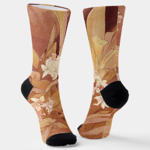 Alphonse Mucha Art Nouveau Floral Detail Socks