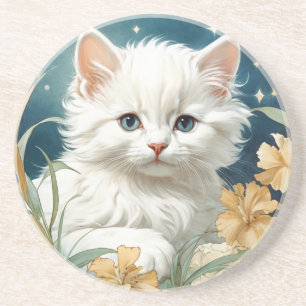 Alphonse Mucha Art Nouveau Kitten Coaster